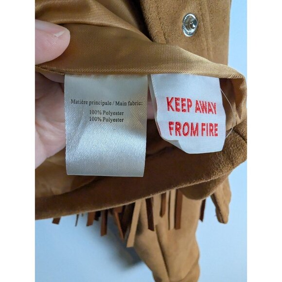Nasty Gal Women's Camel Tan Fringe Faux Suede Jacket Western Cowgirl Size Small - Picture 9 of 16